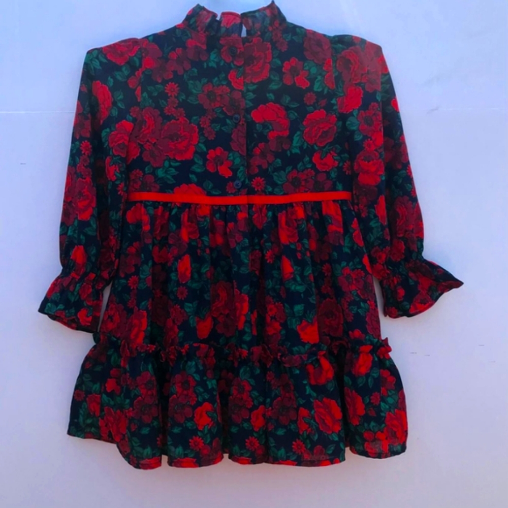 3 year old girl's dress JANIE AND JACK FLOWERED RED AND GREEN - Picture 8 of 9